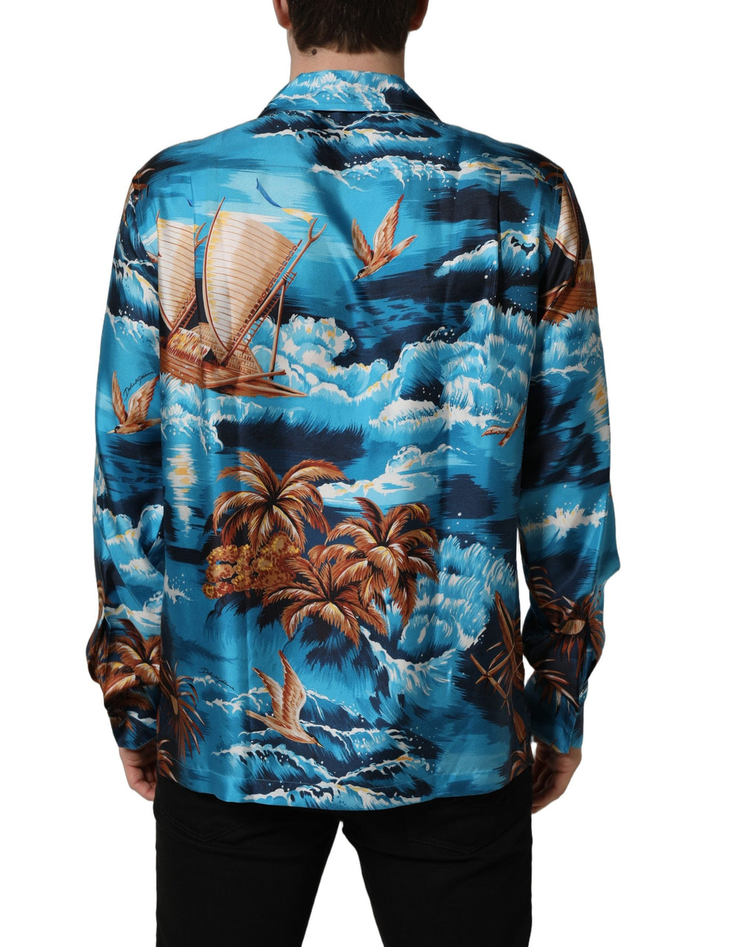 Dolce &amp; Gabbana Blue Silk Twill Hawaiian Graphicprint Shirt