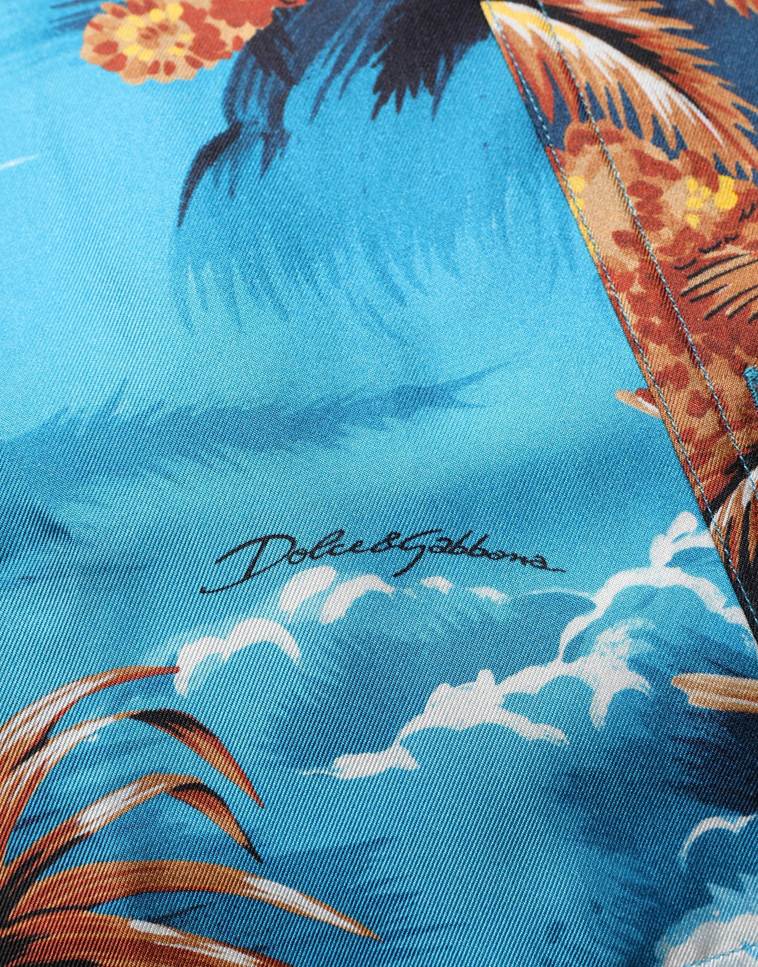Dolce &amp; Gabbana Blue Silk Twill Hawaiian Graphicprint Shirt