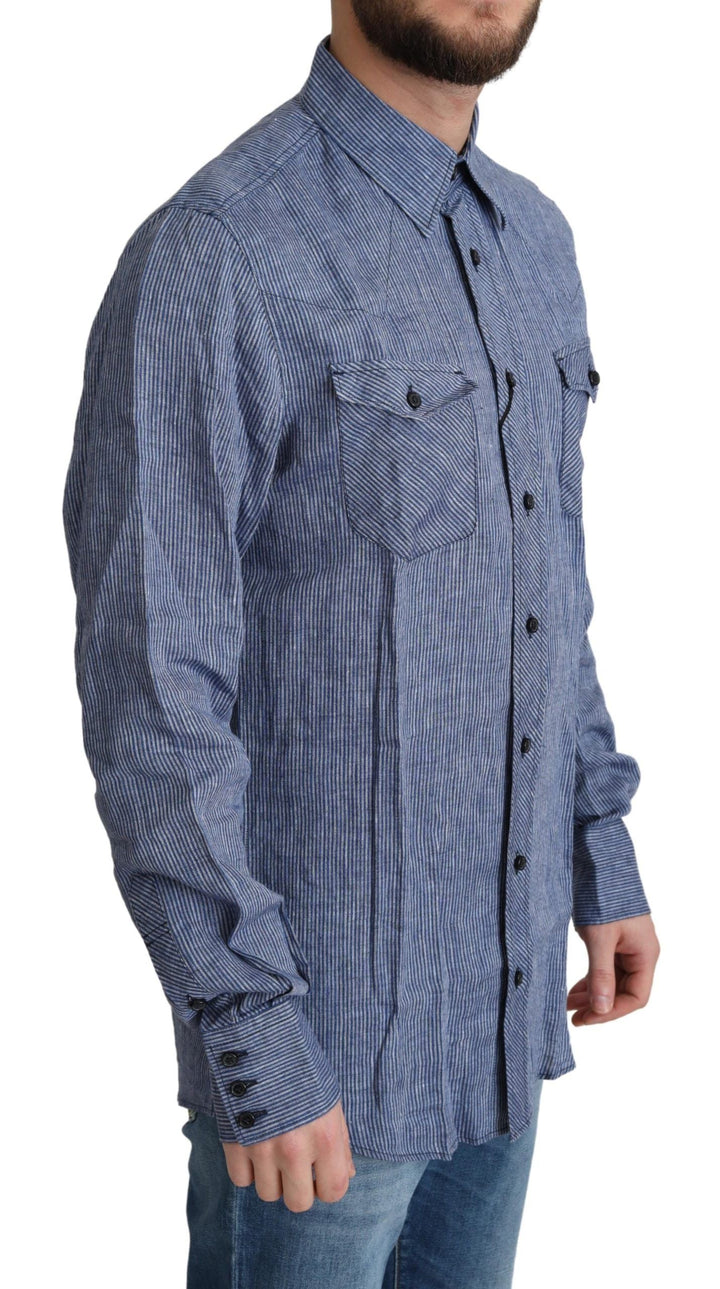 Men’s Dolce &amp; Gabbana Blue Stripes Men Casual Button Down Shirt