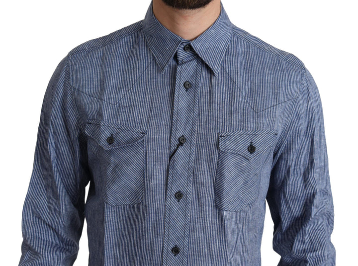 Men’s Dolce &amp; Gabbana Blue Stripes Men Casual Button Down Shirt