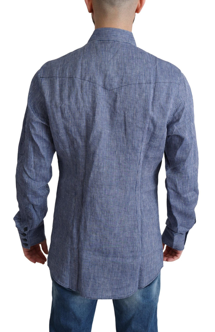 Men’s Dolce &amp; Gabbana Blue Stripes Men Casual Button Down Shirt
