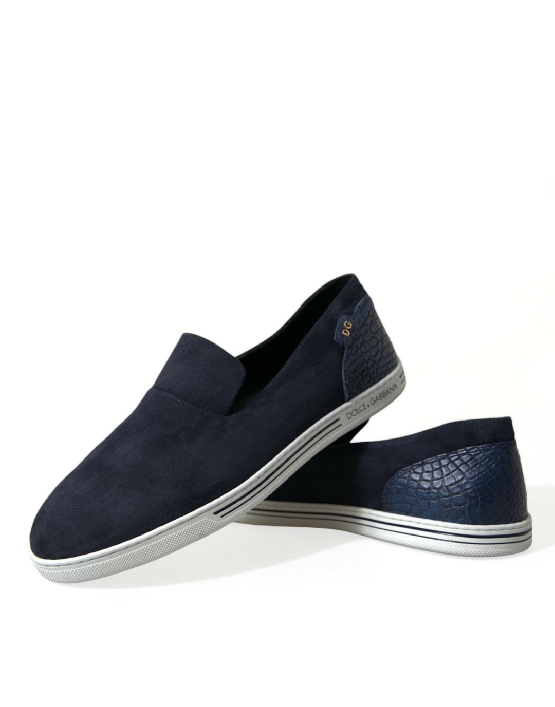 Men’s Dolce &amp; Gabbana Blue Suede Caiman Loafers Saint Tropez Shoes