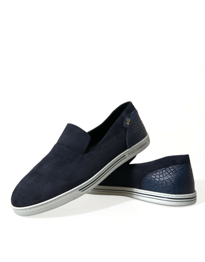 Men’s Dolce &amp; Gabbana Blue Suede Caiman Loafers Saint Tropez Shoes