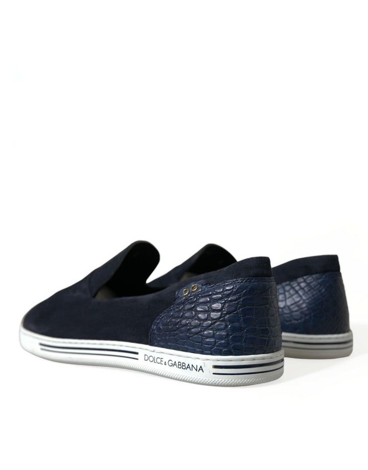 Men’s Dolce &amp; Gabbana Blue Suede Caiman Loafers Saint Tropez Shoes