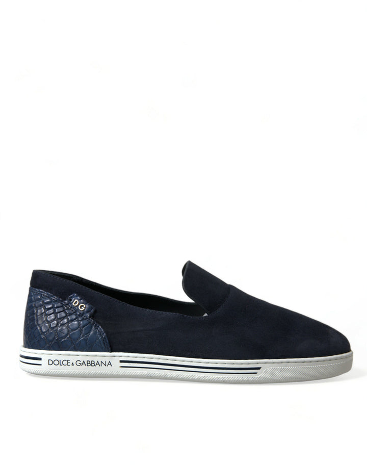 Men’s Dolce &amp; Gabbana Blue Suede Caiman Loafers Saint Tropez Shoes