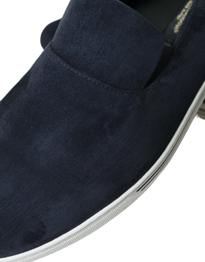 Men’s Dolce &amp; Gabbana Blue Suede Caiman Loafers Saint Tropez Shoes