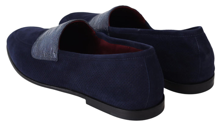 Men’s Dolce &amp; Gabbana Blue Suede Caiman Loafers Slippers Shoes