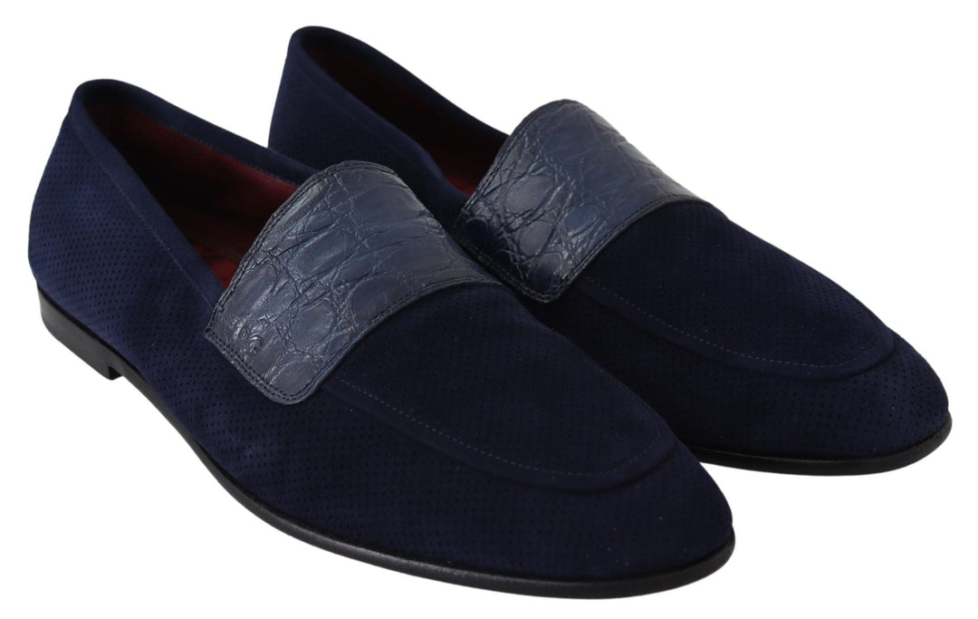 Men’s Dolce &amp; Gabbana Blue Suede Caiman Loafers Slippers Shoes