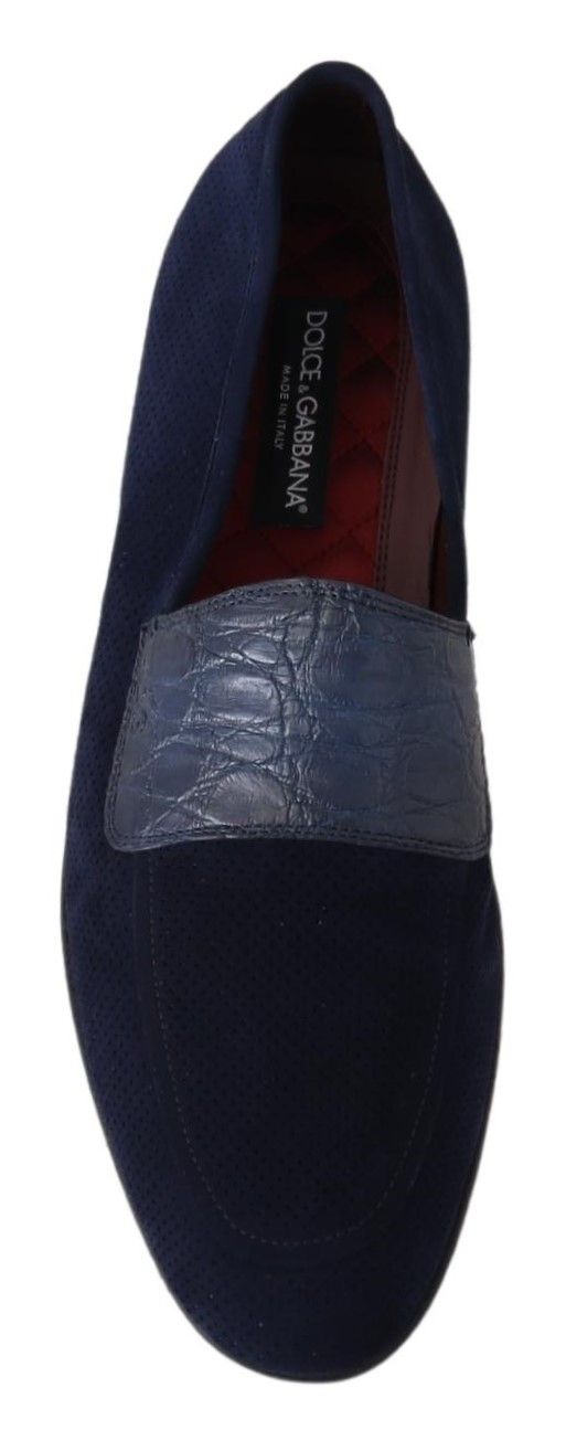 Men’s Dolce &amp; Gabbana Blue Suede Caiman Loafers Slippers Shoes