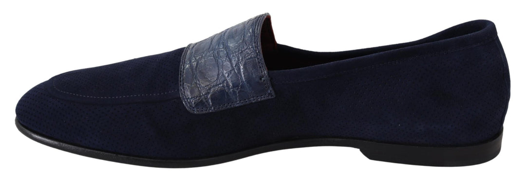 Men’s Dolce &amp; Gabbana Blue Suede Caiman Loafers Slippers Shoes