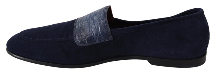 Men’s Dolce &amp; Gabbana Blue Suede Caiman Loafers Slippers Shoes
