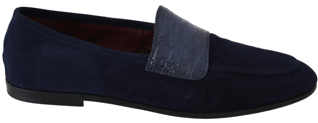 Men’s Dolce & Gabbana Blue Suede Caiman Loafers Slippers Shoes