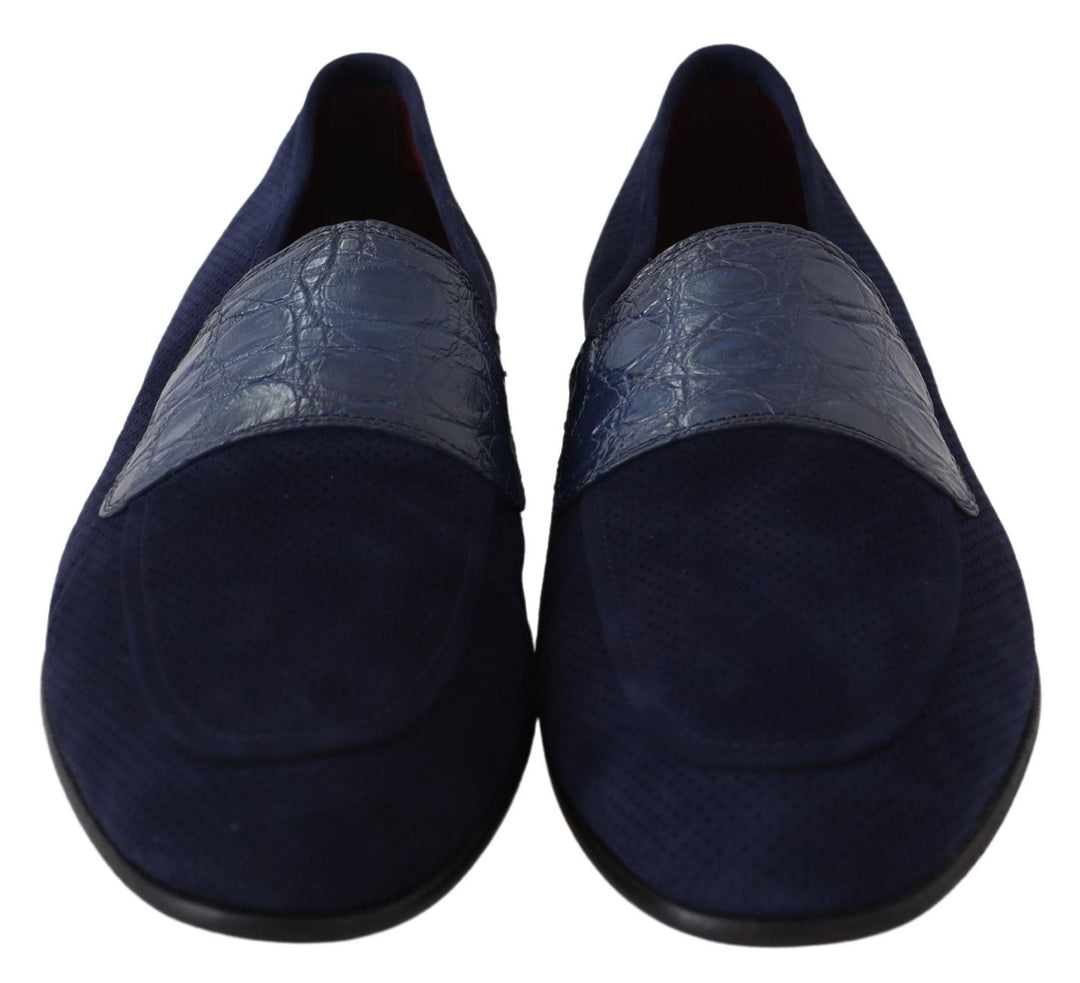 Men’s Dolce &amp; Gabbana Blue Suede Caiman Loafers Slippers Shoes