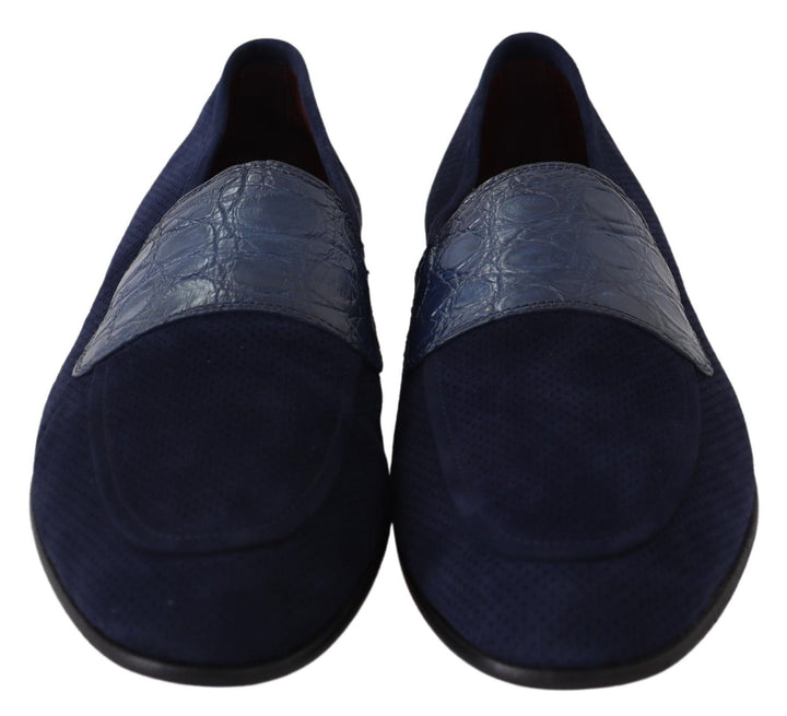 Men’s Dolce &amp; Gabbana Blue Suede Caiman Loafers Slippers Shoes