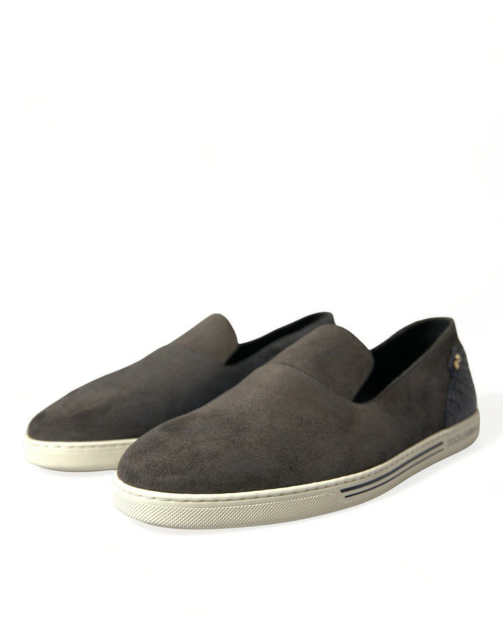 Men’s Dolce &amp; Gabbana Blue Suede Caiman Men Loafers Slippers Shoes