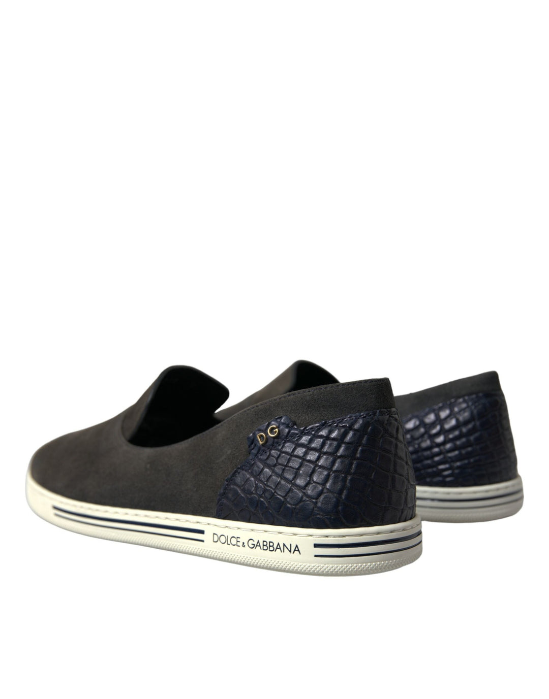 Men’s Dolce &amp; Gabbana Blue Suede Caiman Men Loafers Slippers Shoes