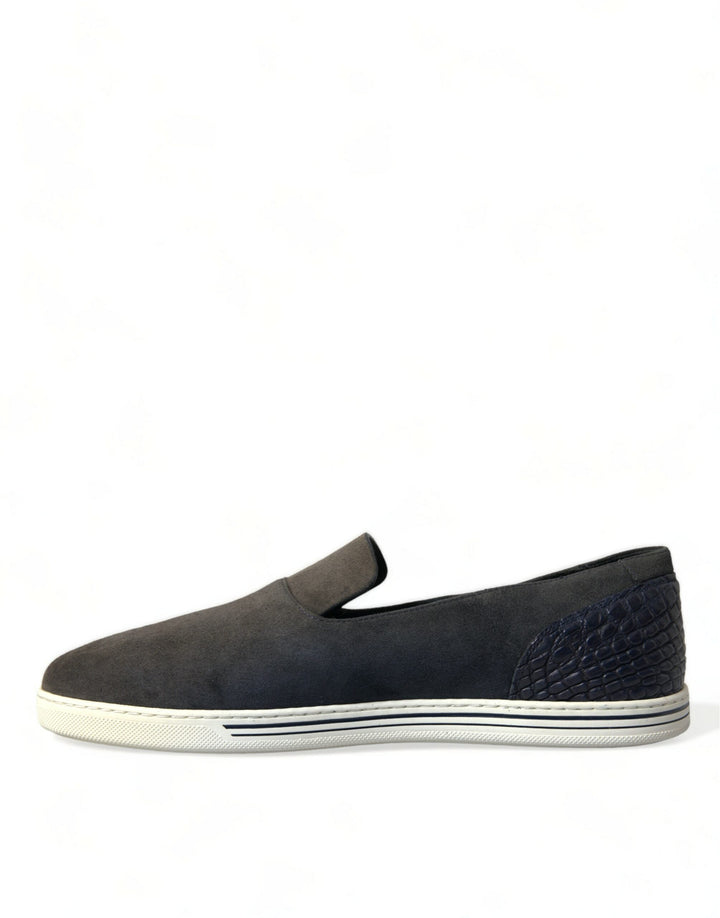 Men’s Dolce &amp; Gabbana Blue Suede Caiman Men Loafers Slippers Shoes