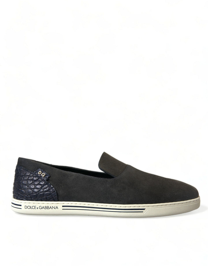 Men’s Dolce &amp; Gabbana Blue Suede Caiman Men Loafers Slippers Shoes