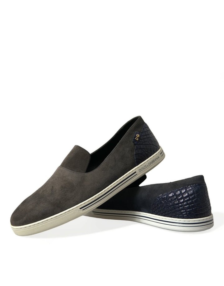 Men’s Dolce &amp; Gabbana Blue Suede Caiman Men Loafers Slippers Shoes