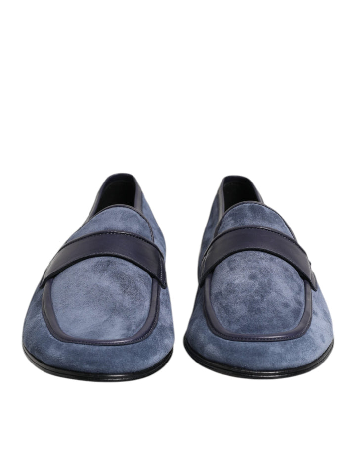 Men’s Dolce &amp; Gabbana Blue Suede Leather Loafers Moccasin Shoes