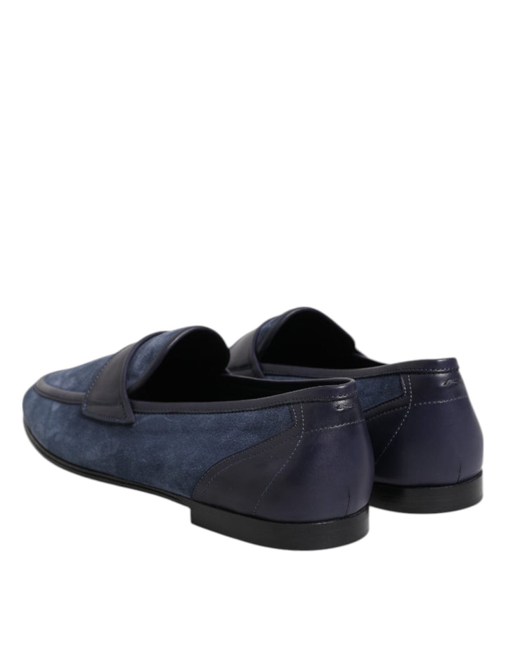 Men’s Dolce &amp; Gabbana Blue Suede Leather Loafers Moccasin Shoes