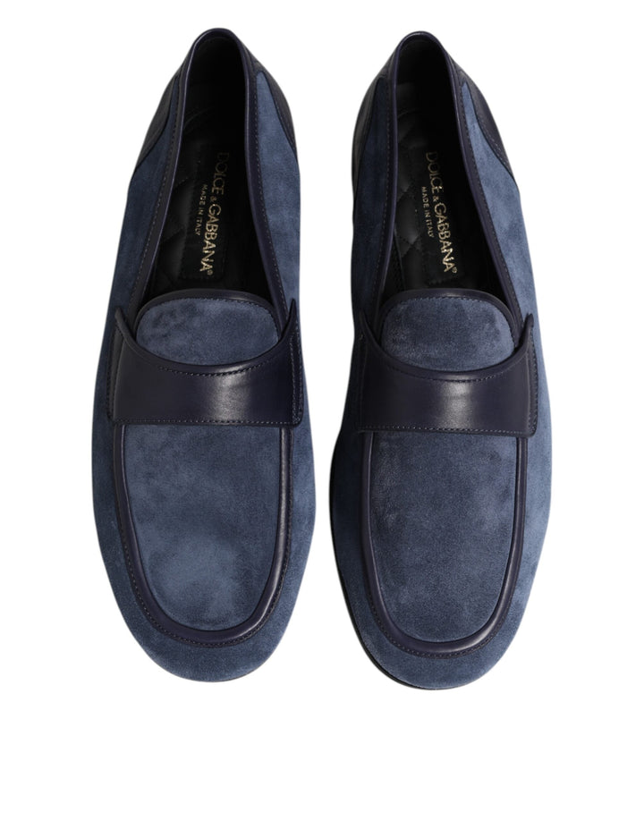 Men’s Dolce &amp; Gabbana Blue Suede Leather Loafers Moccasin Shoes