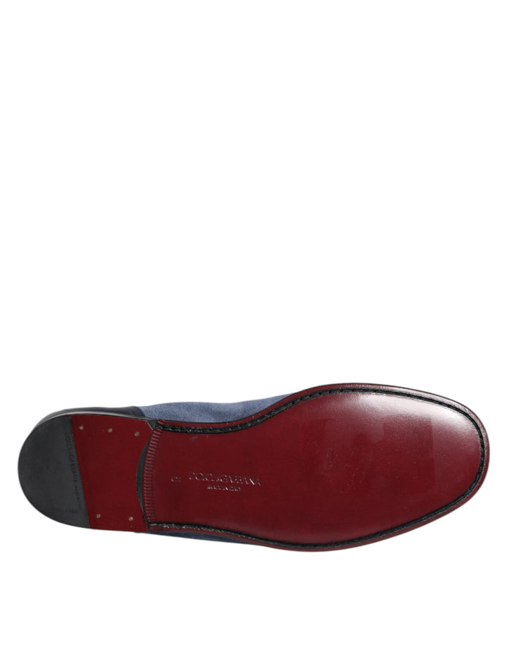 Men’s Dolce &amp; Gabbana Blue Suede Leather Loafers Moccasin Shoes