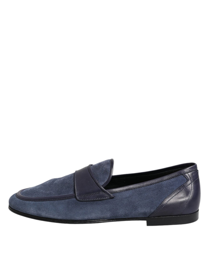 Men’s Dolce &amp; Gabbana Blue Suede Leather Loafers Moccasin Shoes