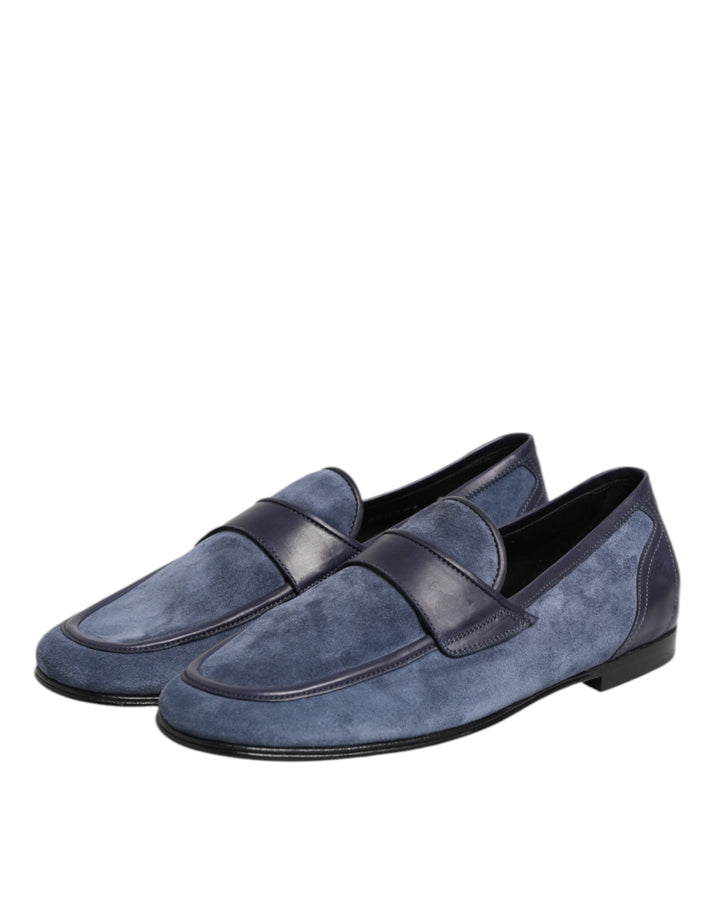Men’s Dolce &amp; Gabbana Blue Suede Leather Loafers Moccasin Shoes