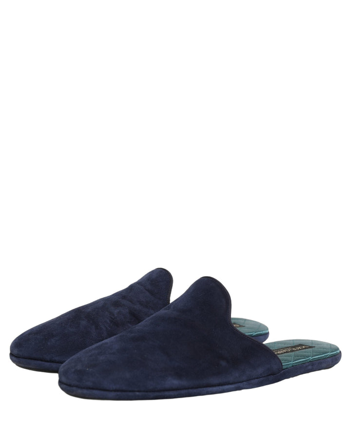 Men’s Dolce &amp; Gabbana Blue Suede Slides Flat Slipper Men Shoes