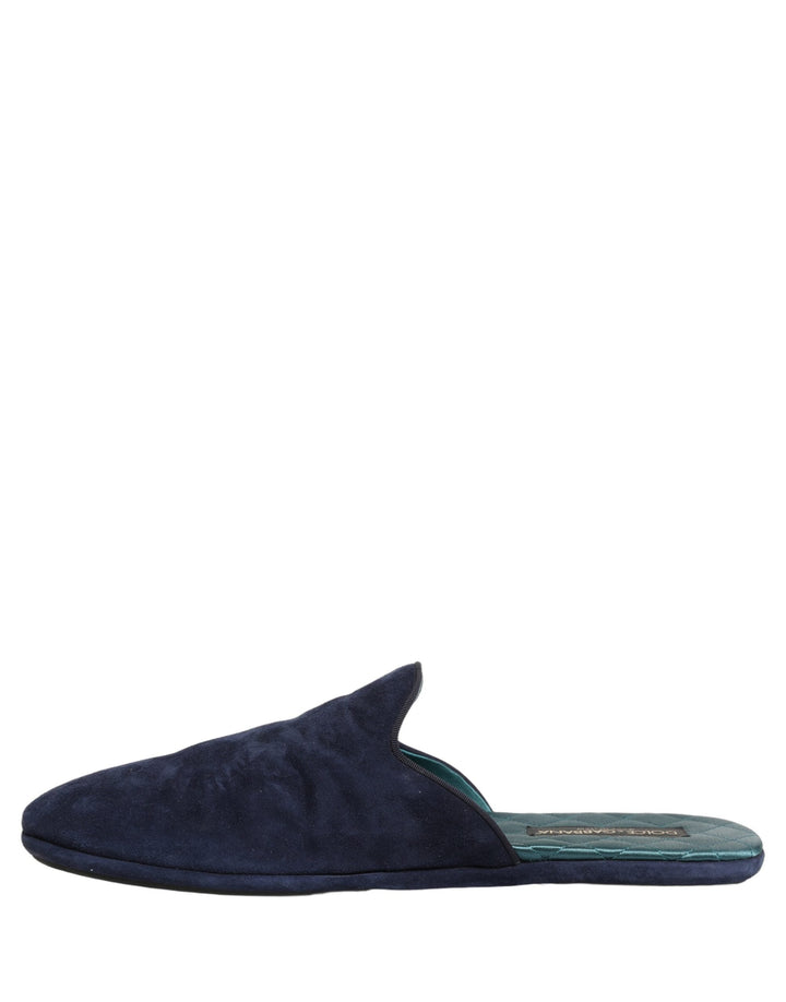 Men’s Dolce &amp; Gabbana Blue Suede Slides Flat Slipper Men Shoes