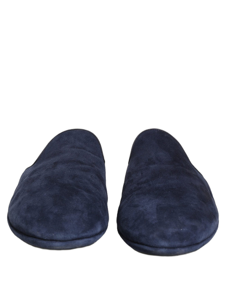 Men’s Dolce &amp; Gabbana Blue Suede Slides Flat Slipper Men Shoes