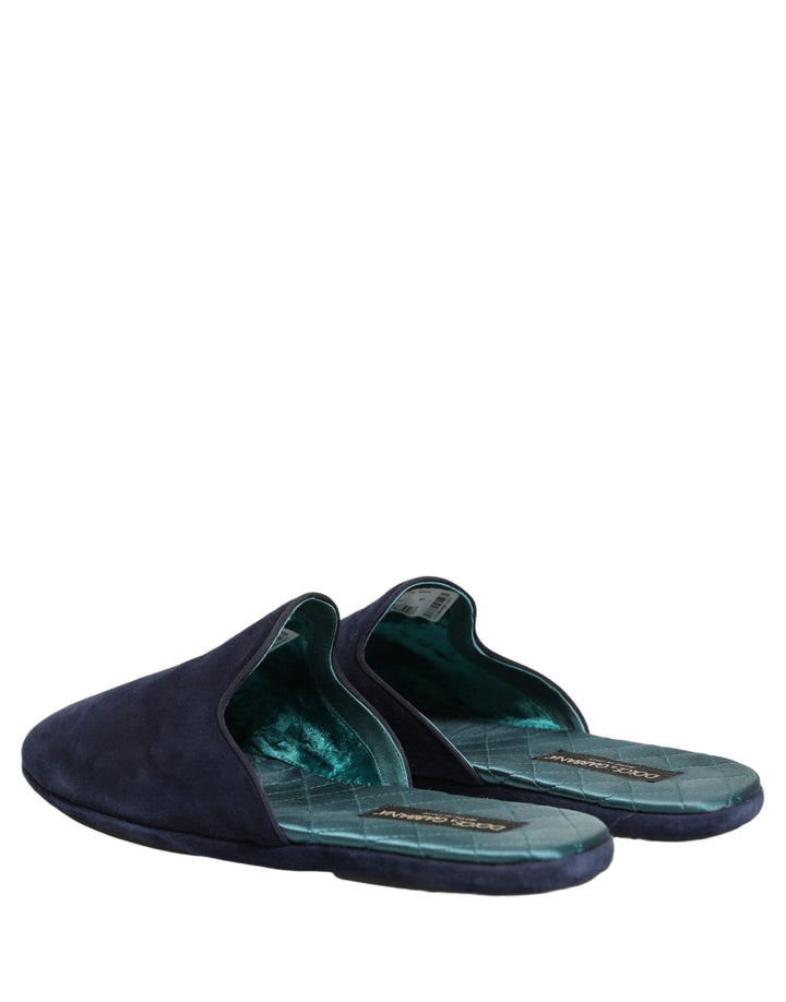 Men’s Dolce &amp; Gabbana Blue Suede Slides Flat Slipper Men Shoes