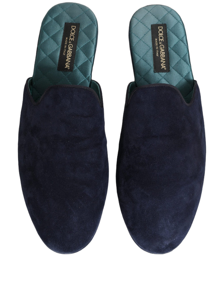 Men’s Dolce &amp; Gabbana Blue Suede Slides Flat Slipper Men Shoes