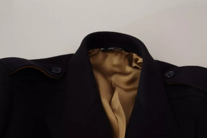 Men’s Dolce &amp; Gabbana Blue Trench Coat Long Wool Stretch Jacket