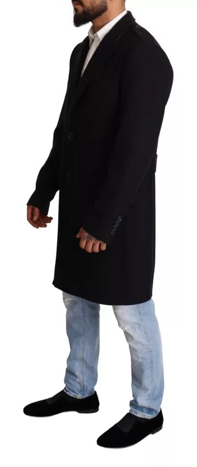 Men’s Dolce &amp; Gabbana Blue Trench Coat Long Wool Stretch Jacket
