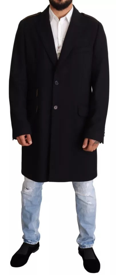 Men’s Dolce &amp; Gabbana Blue Trench Coat Long Wool Stretch Jacket