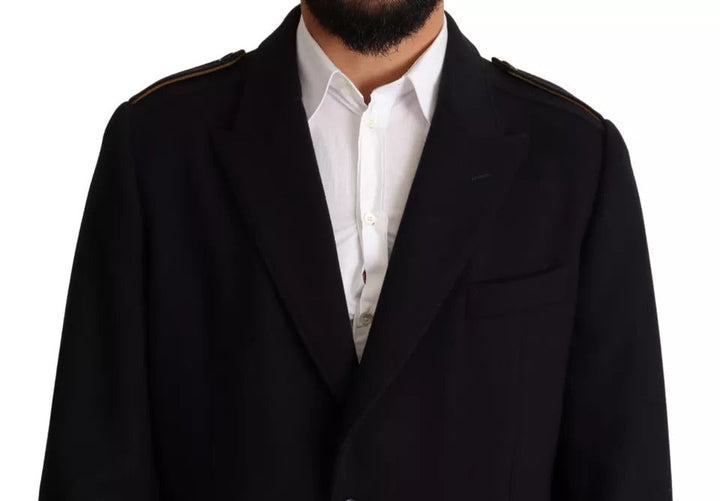Men’s Dolce &amp; Gabbana Blue Trench Coat Long Wool Stretch Jacket