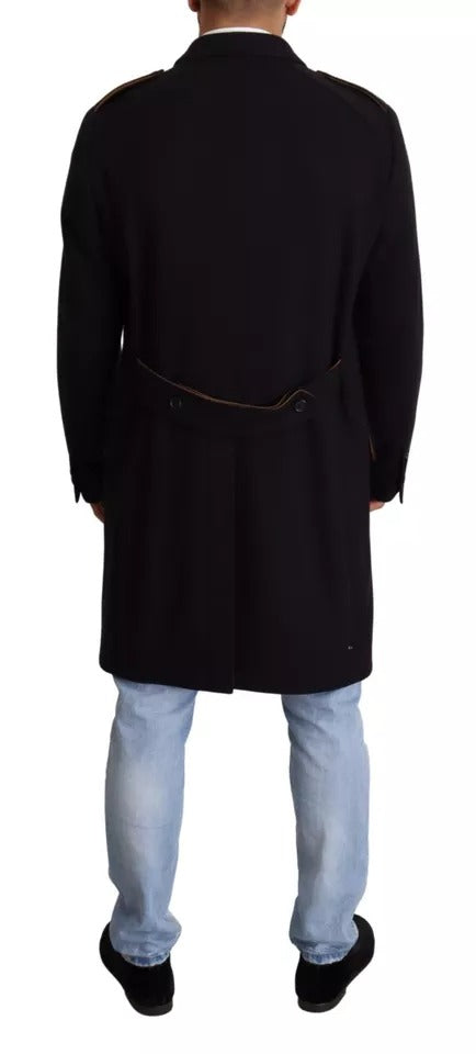 Men’s Dolce & Gabbana Blue Trench Coat Long Wool Stretch Jacket