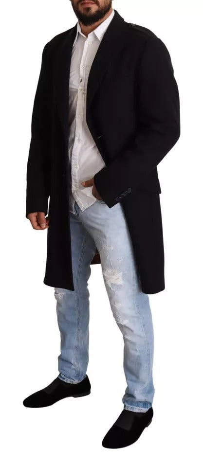 Men’s Dolce &amp; Gabbana Blue Trench Coat Long Wool Stretch Jacket
