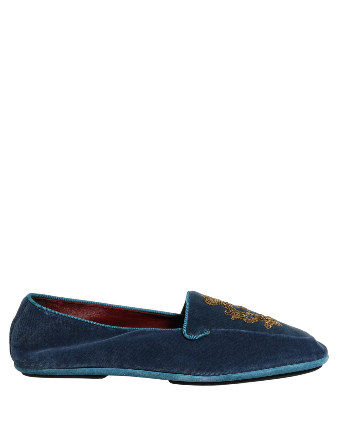Men’s Dolce &amp; Gabbana Blue Velvet Crown Embroidery Loafers Shoes