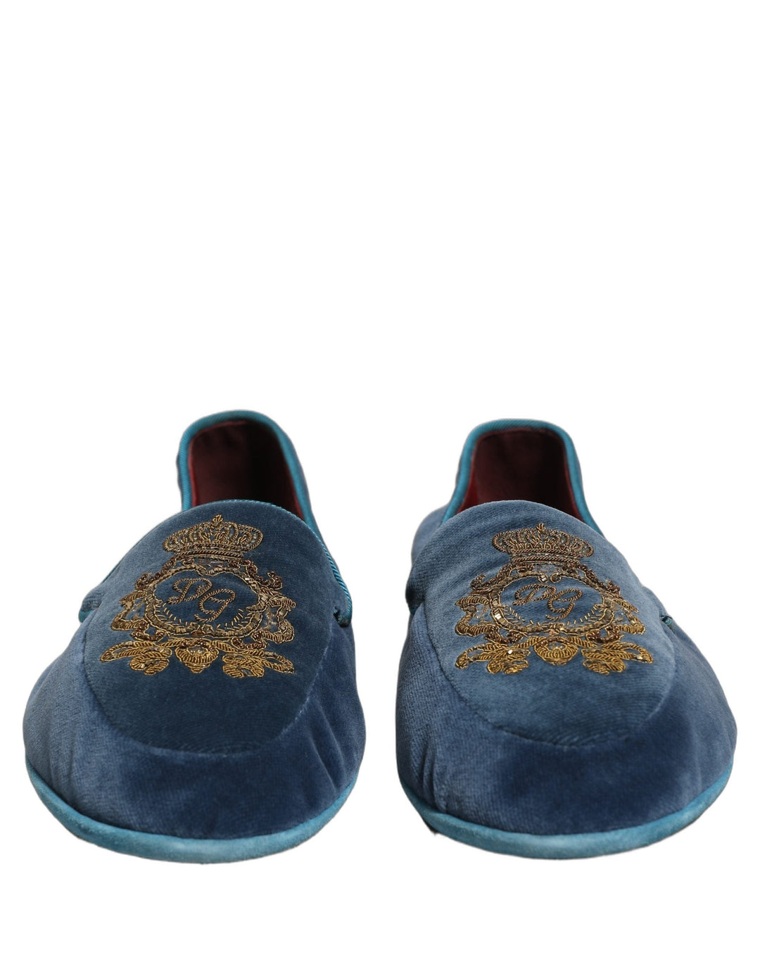 Men’s Dolce &amp; Gabbana Blue Velvet Crown Embroidery Loafers Shoes