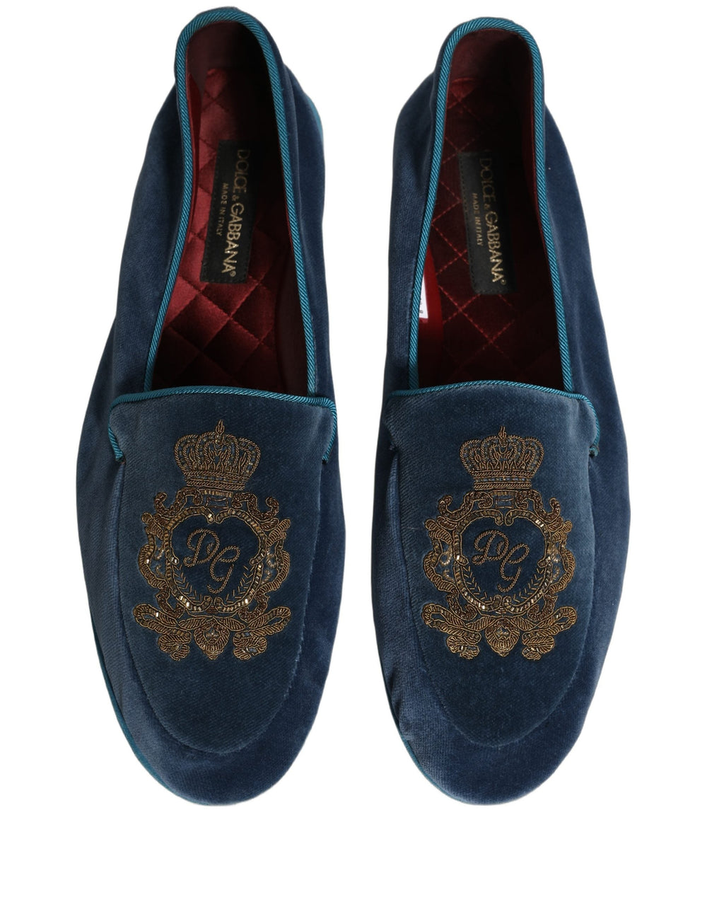 Men’s Dolce & Gabbana Blue Velvet Crown Embroidery Loafers Shoes
