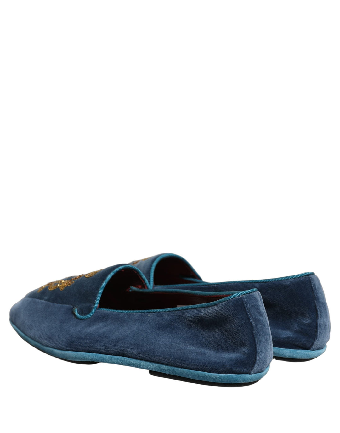 Men’s Dolce &amp; Gabbana Blue Velvet Crown Embroidery Loafers Shoes