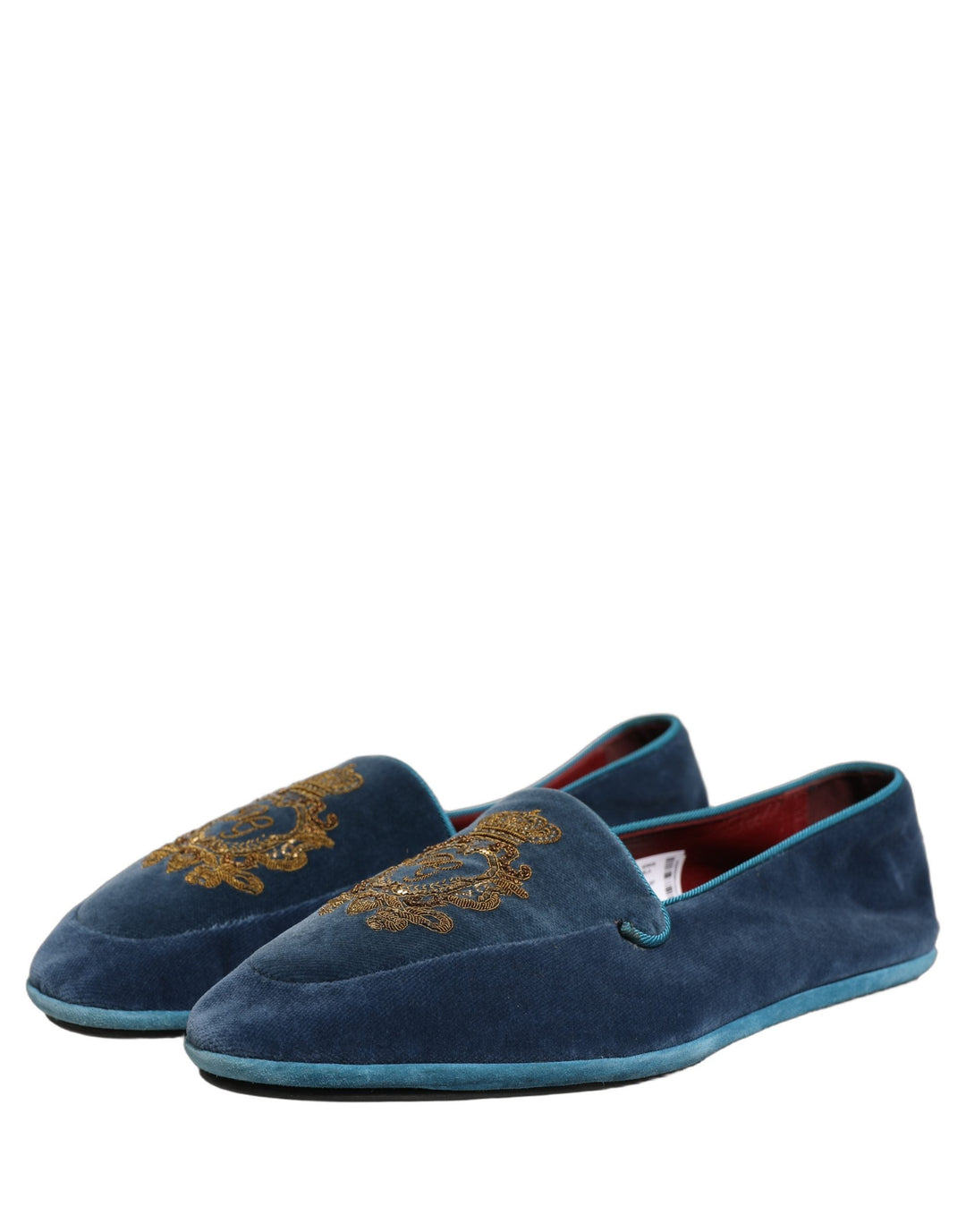 Men’s Dolce &amp; Gabbana Blue Velvet Crown Embroidery Loafers Shoes