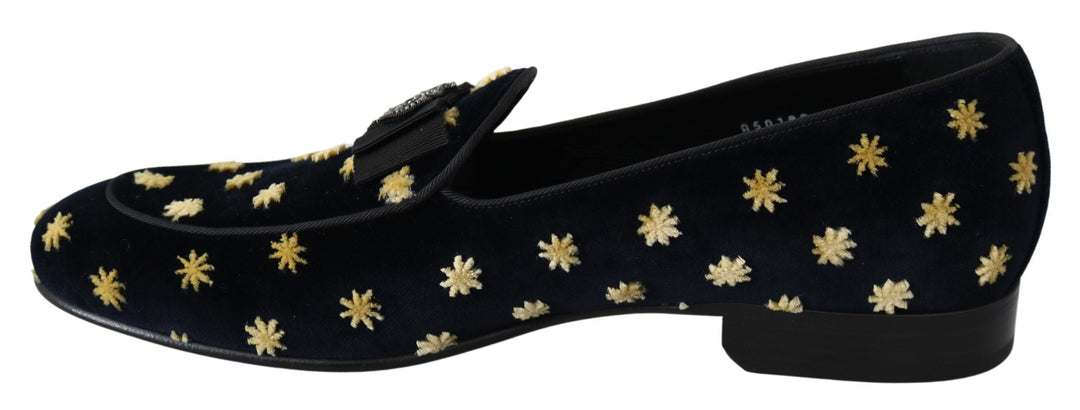 Men’s Dolce &amp; Gabbana Blue Velvet Crown Slippers Loafers Shoes