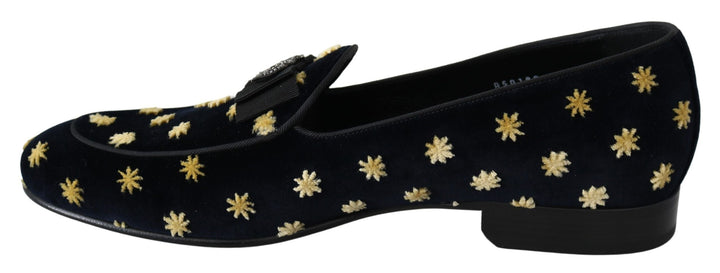 Men’s Dolce &amp; Gabbana Blue Velvet Crown Slippers Loafers Shoes