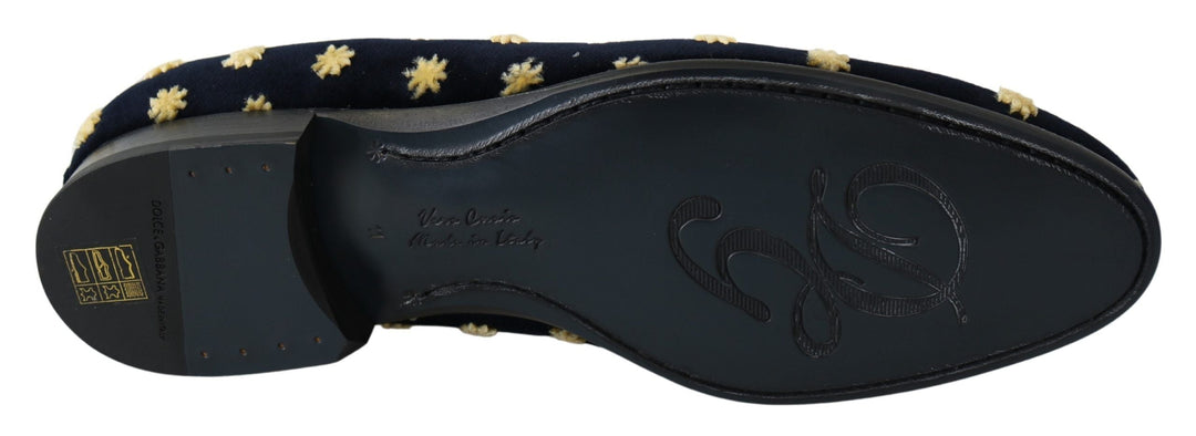 Men’s Dolce &amp; Gabbana Blue Velvet Crown Slippers Loafers Shoes