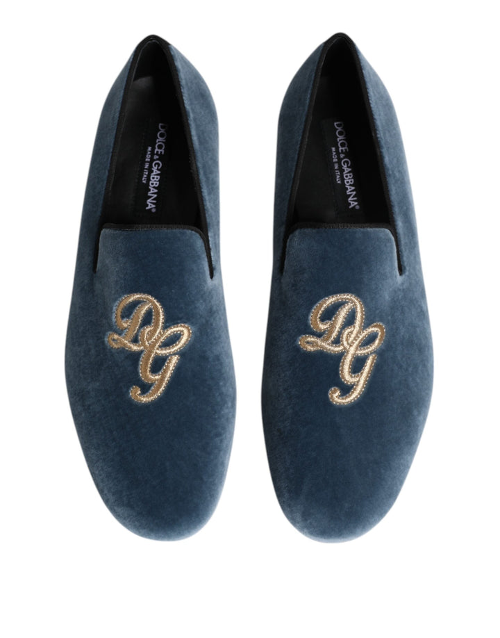Men’s Dolce &amp; Gabbana Blue Velvet Dg Logo Loafers Formal Shoes