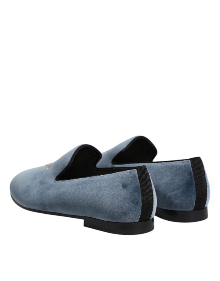 Men’s Dolce &amp; Gabbana Blue Velvet Dg Logo Loafers Formal Shoes